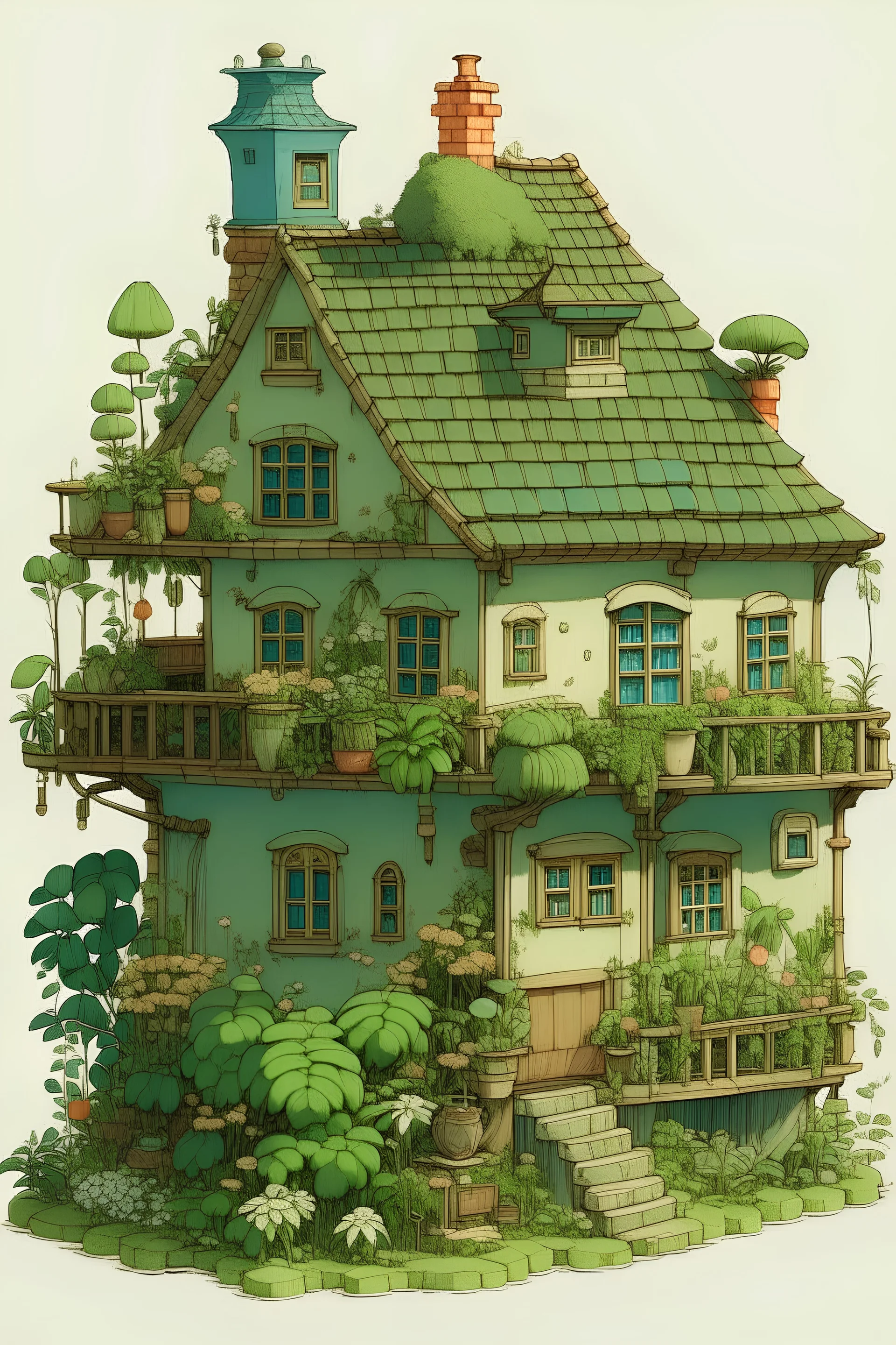 a plants house, ghibli style