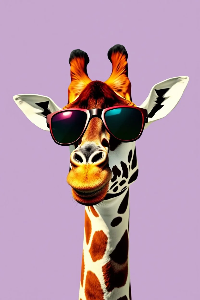 giraffe with sunglasses in the style of warhol