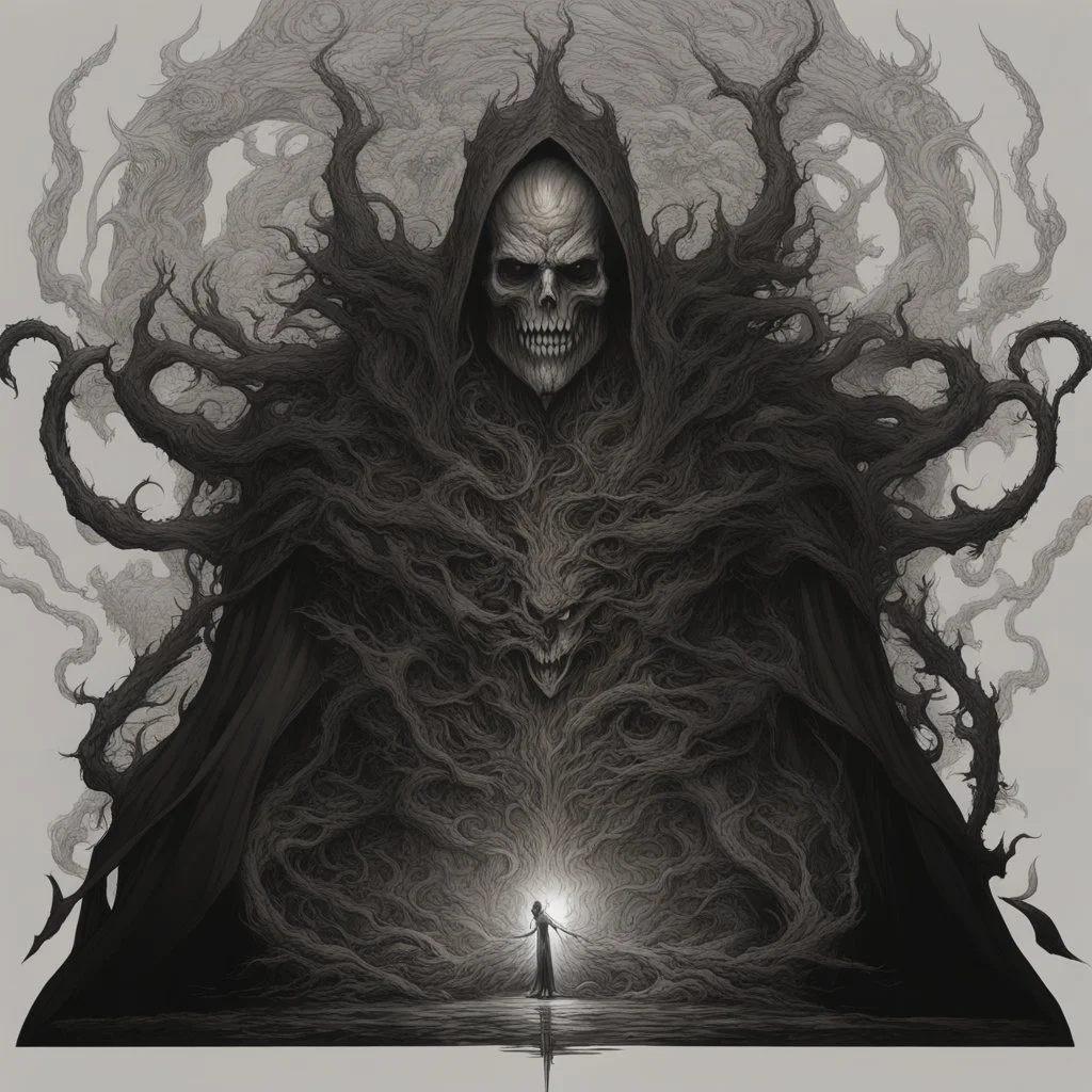 Generate a visually striking artwork that depicts 'Abaddon' as a formidable and malevolent entity, drawing inspiration from dark mythology and biblical references. Incorporate elements of chaos, destruction, and a foreboding atmosphere, while highlighting Abaddon's menacing presence and otherworldly power.