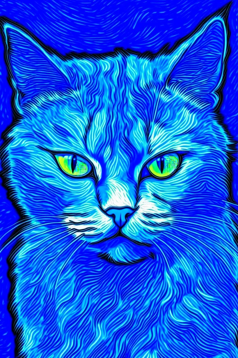 Porträt einer bösen Katze von Van Gogh blau grob,pastel theme