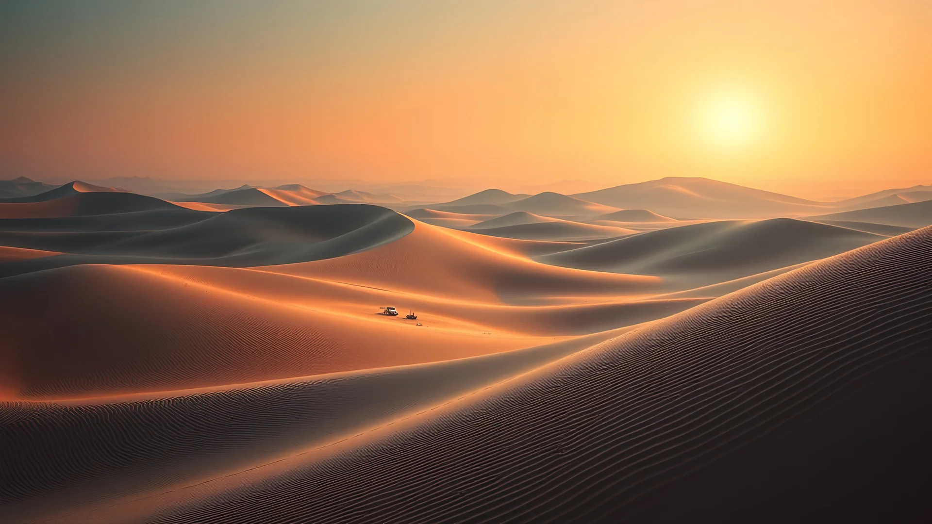 realistic photo of a landscape covered in dunes that looks futuristic with futuristic lighting