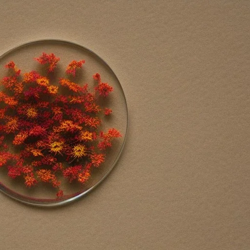 glass coaster of aesthetic layout of small dried flower on textured paper, beautiful composition, vintage, tender, mild colours