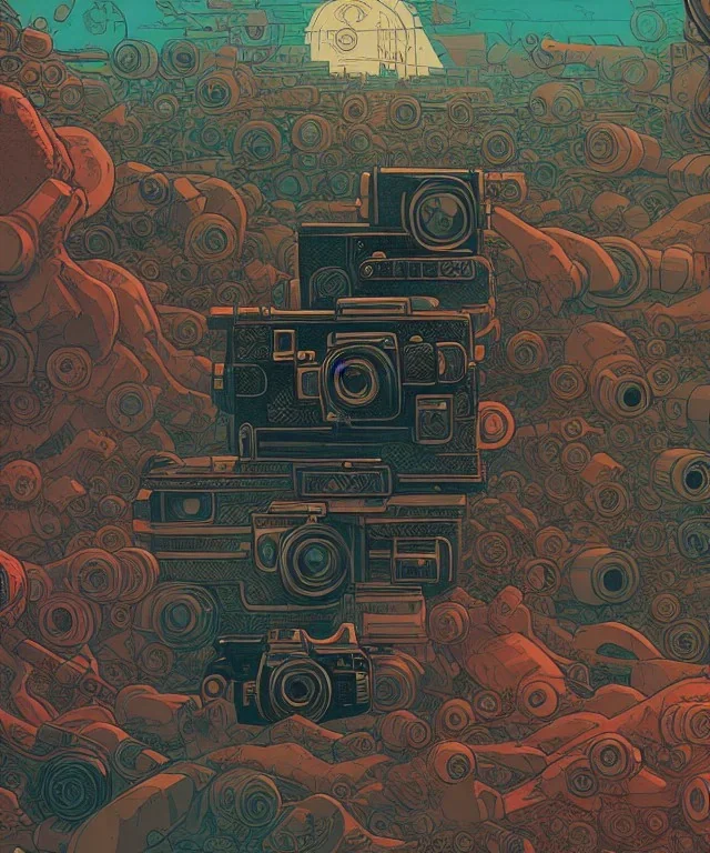 Camera., concept art, hyper detailed, asaf hanuka, dan mumford, kilian eng, post-apocalyptic, oil on canvas