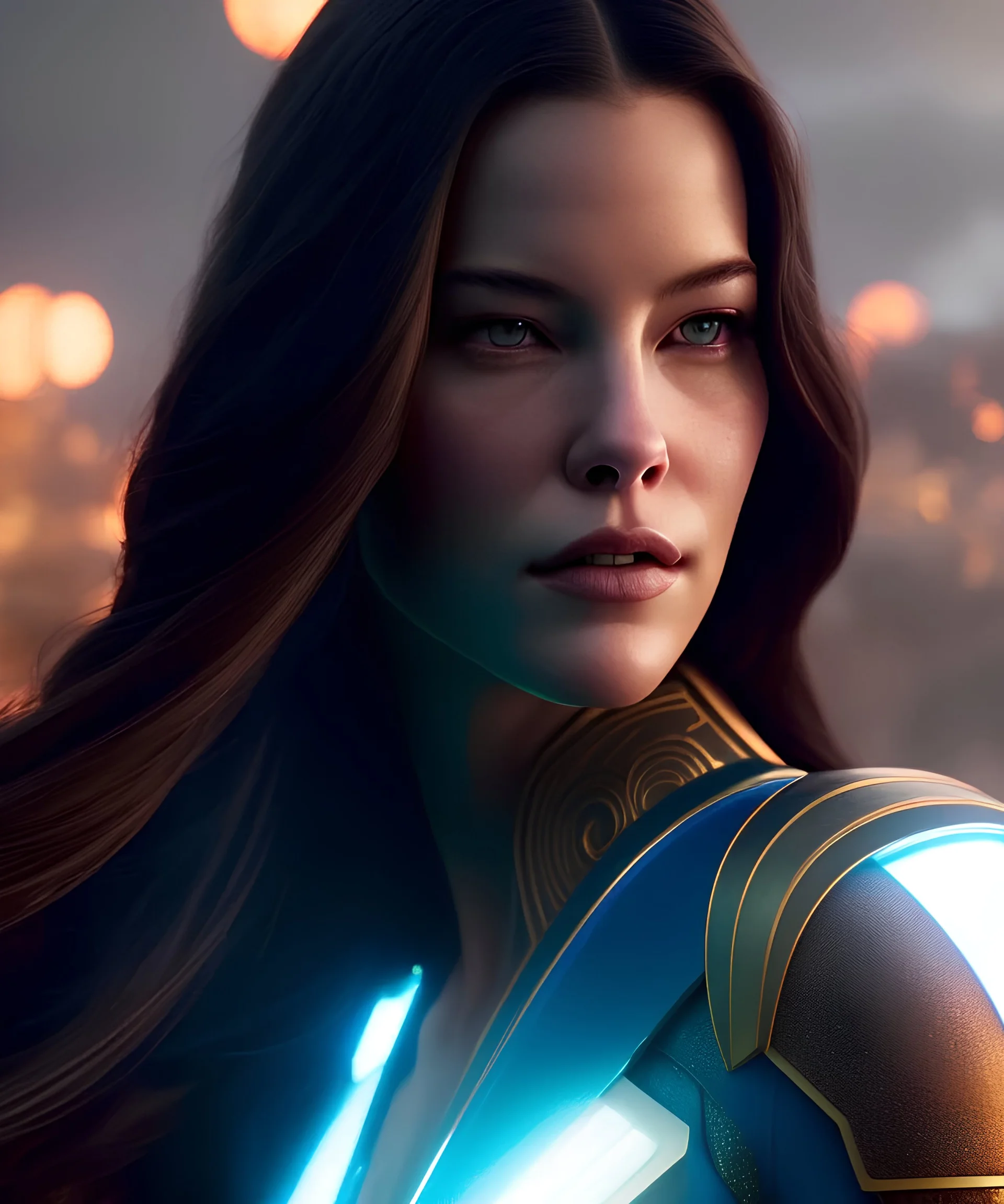 a fancy portrait of Liv Tyler as Avatar (movie) by Greg Rutkowski, Sung Choi, Mitchell Mohrhauser, Maciej Kuciara, Johnson Ting, Maxim Verehin, Peter Konig, 8k photorealistic, cinematic lighting, HD, high details, dramatic, atmosphereric, trending on artstation