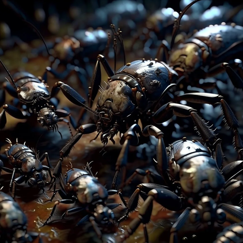 horror, infested, swarming mechanical insects, bugs, cockroaches, flies, spiders, ticks, parasites screaming person, pain, decay