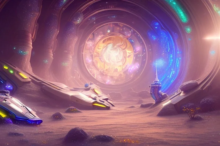 white and gold crystal cosmic and galactic ambiance futuristic scifi tunnel, full of details, smooth, bright sunshine,soft light atmosphere, light effect,vaporwave colorful, concept art, smooth, extremely sharp detail, finely tuned detail, ultra high definition, 8 k, unreal engine 5, ultra sharp focus