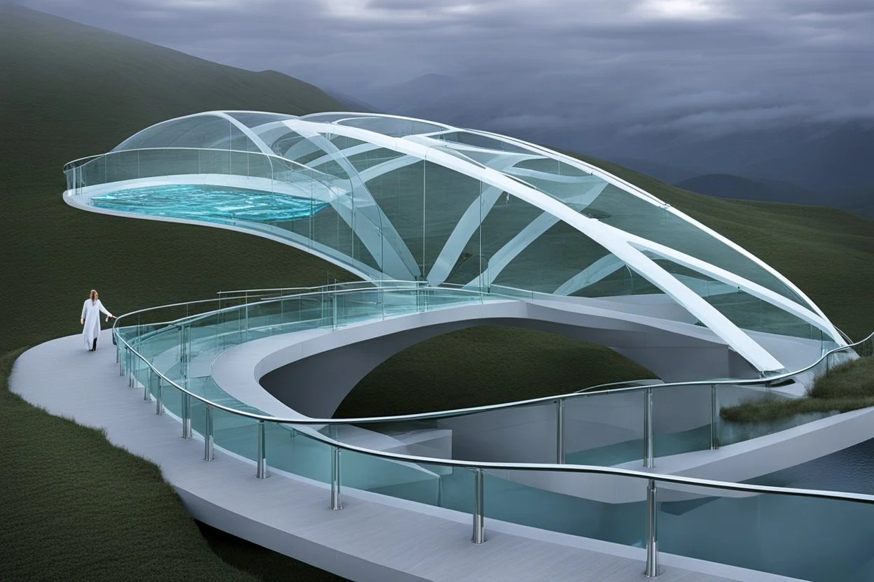 a futuristic glass bridge made of glass by architect "Science-Fiction"