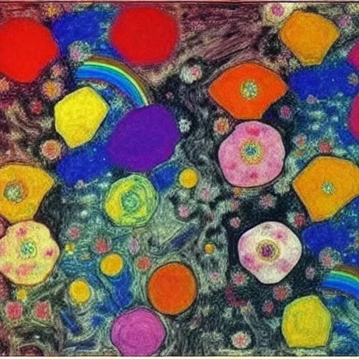 floating flowers in outer space rainbow colors by Egon Schiele