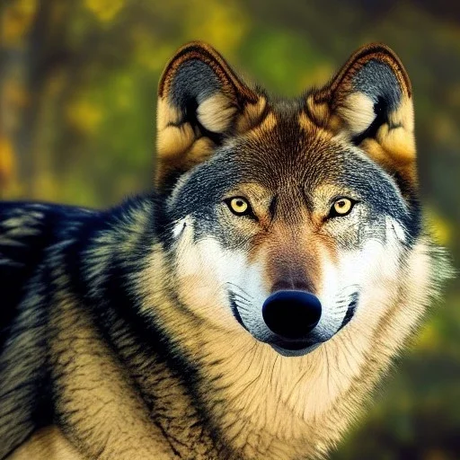 Black red and yellow wolf