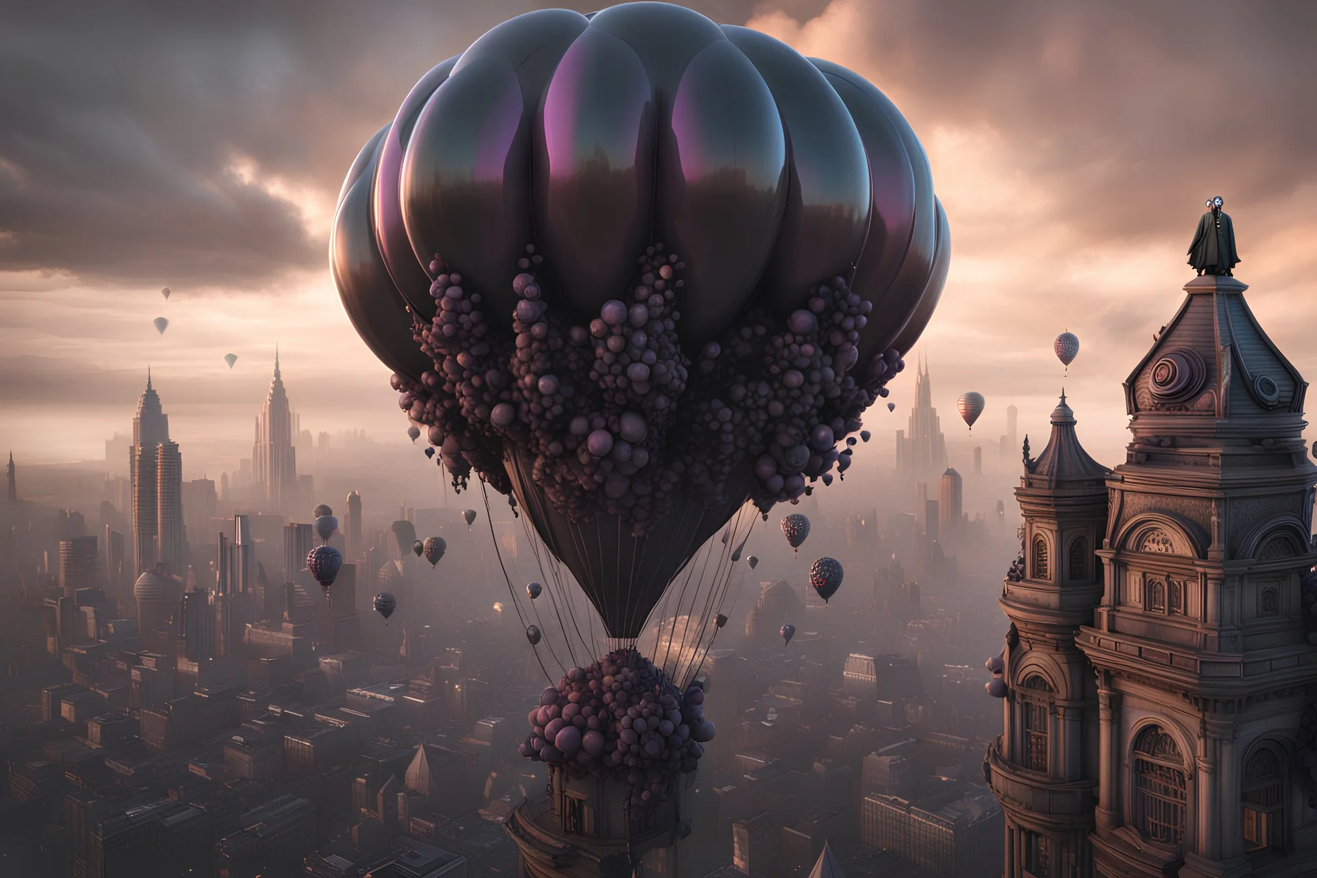 Balloon shoggoth attacking a city, shaped from ballons :: 8K 3D, Octane Render, hyperdtailed, intricate, natural colors, Lovecraft style, horror, weird, award winning, crisp quality, airbrush art, pencil sketch, masterpiece