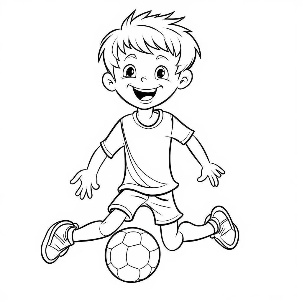 boy playing football, for coloring book