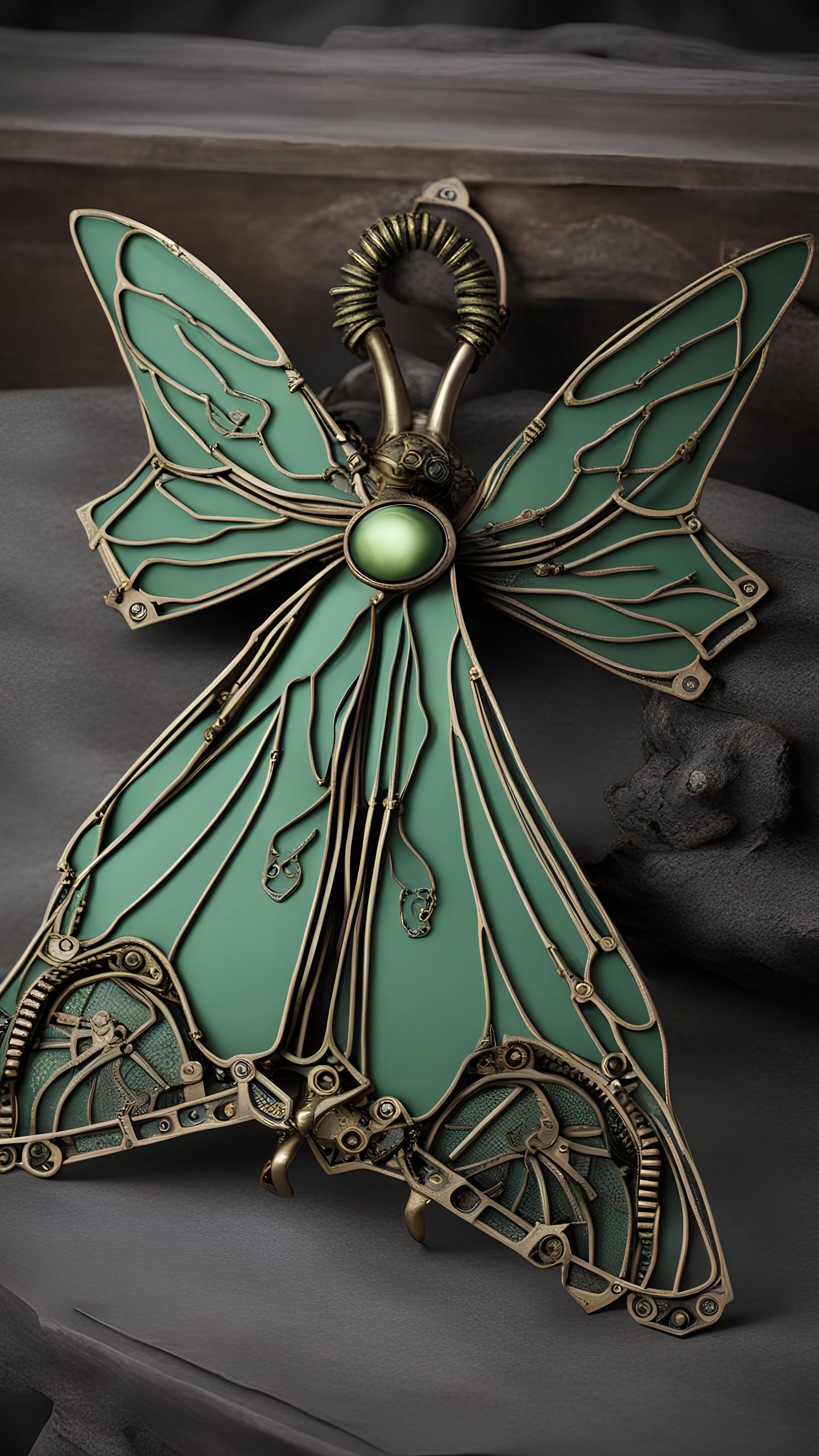 metal steampunk green moth wings