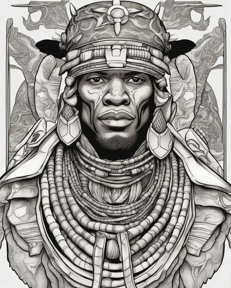 Outline art for coloring pages with shaka zulu, white background, sketch style, only use black outline, white background, no shadows and well and clear outline