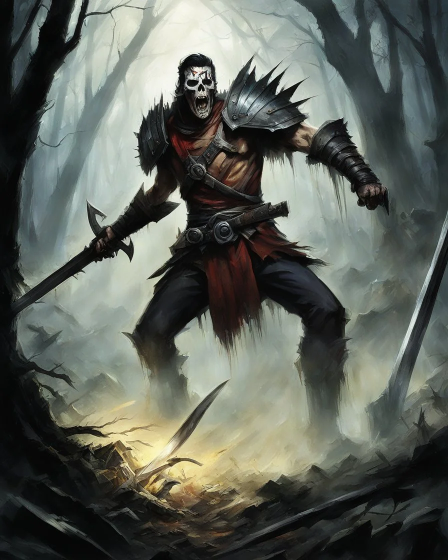 [The evil dead, in the jungle] Bone Helm charged his opponents with spinning blade and spinning flail at speeds too quick for the eye. His wicked tools traded hands with a grace and fluidity that left his foes entranced or confused. Did one prepare to parry the flail? Deflect the blade? Many were so mesmerized or frozen with fear.