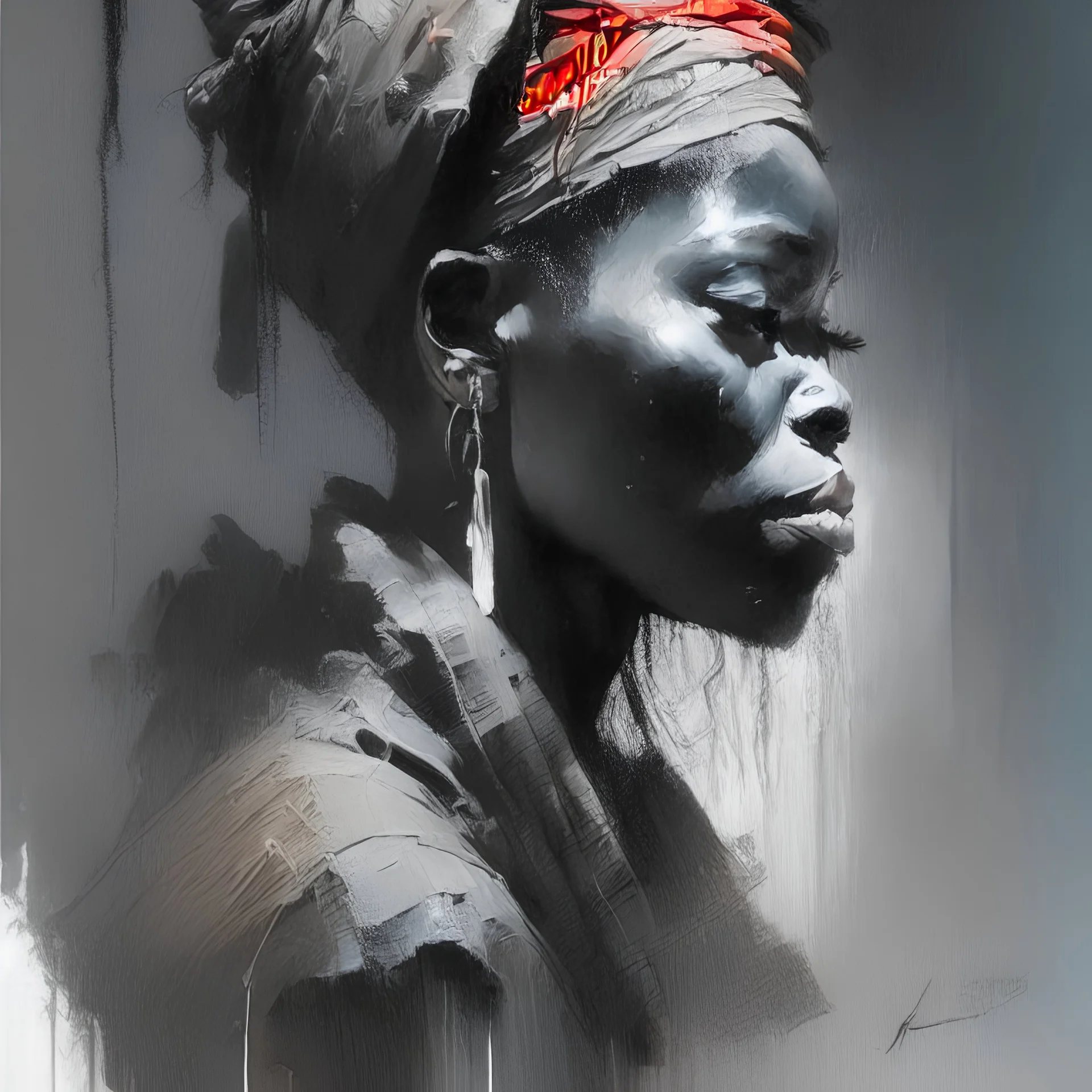 deep powerful evocative african portrait abstract painting,JEREMY MANN ,charcoal pencil strokedcross hatch technique minimalist illustration