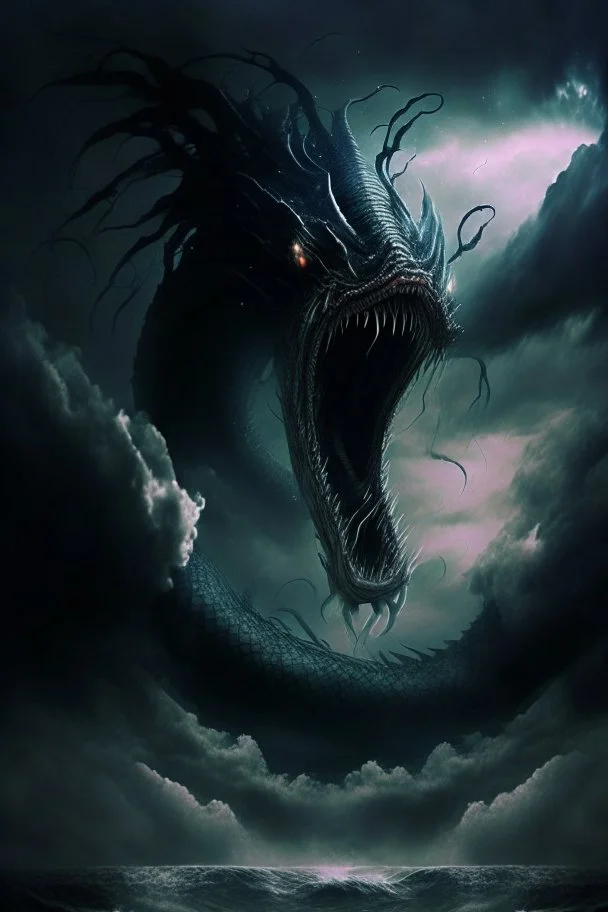 leviathan demon huge long abyssal dark seprent monster beast sky snake