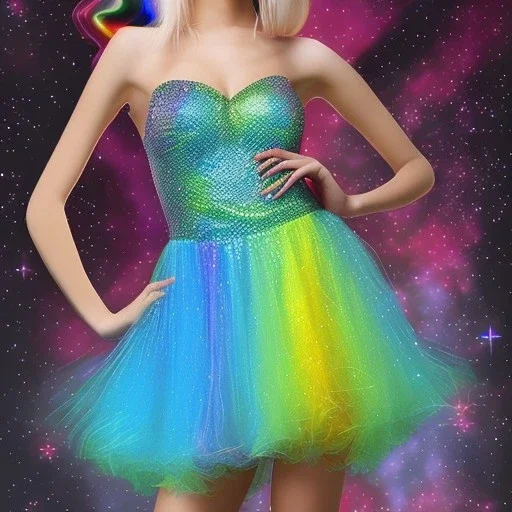 Glittery rainbow dress, full view