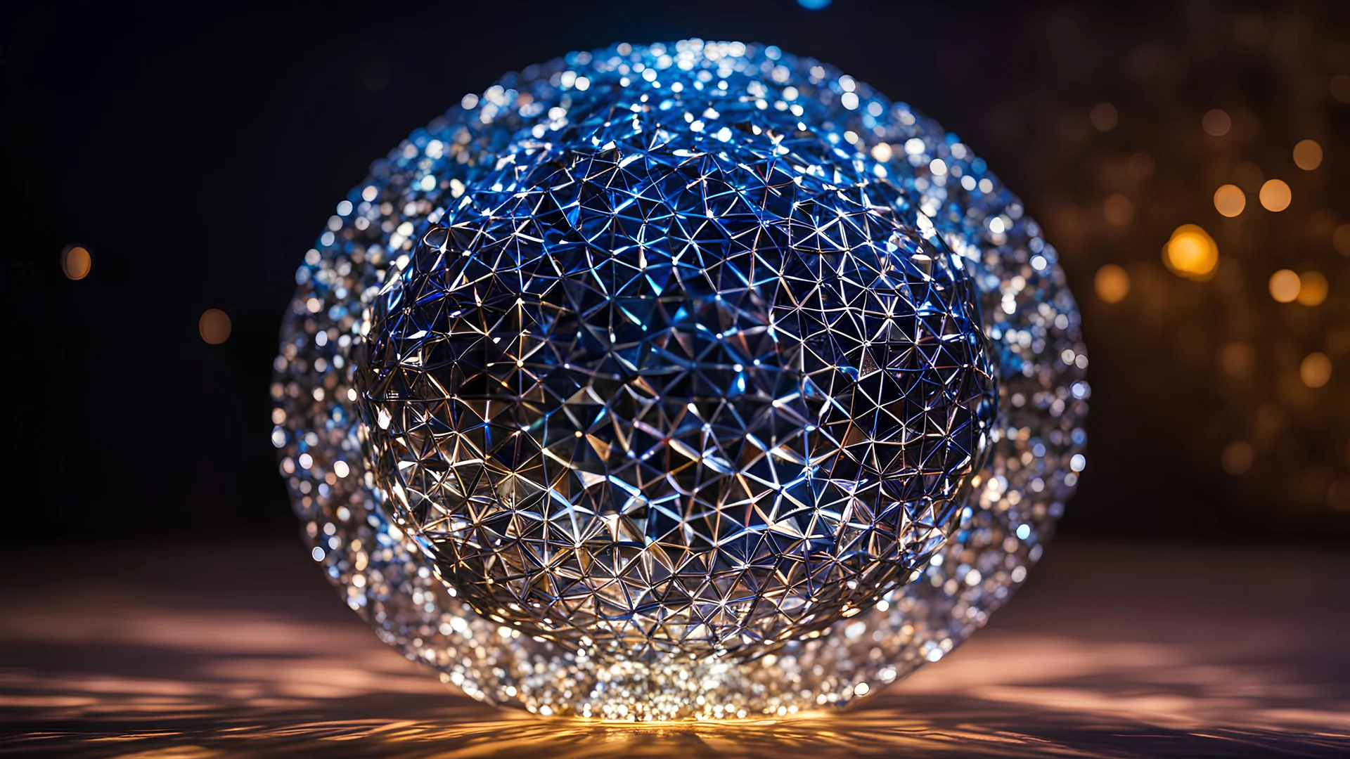 2190. BEAUTIFUL Stellated buckyball, nocturnal atmospheric mystery, luminous pixels, translucent plastic, Artistic, beautiful lighting, attractive composition, photorealistic, extremely detailed, chiaroscuro, rule of thirds