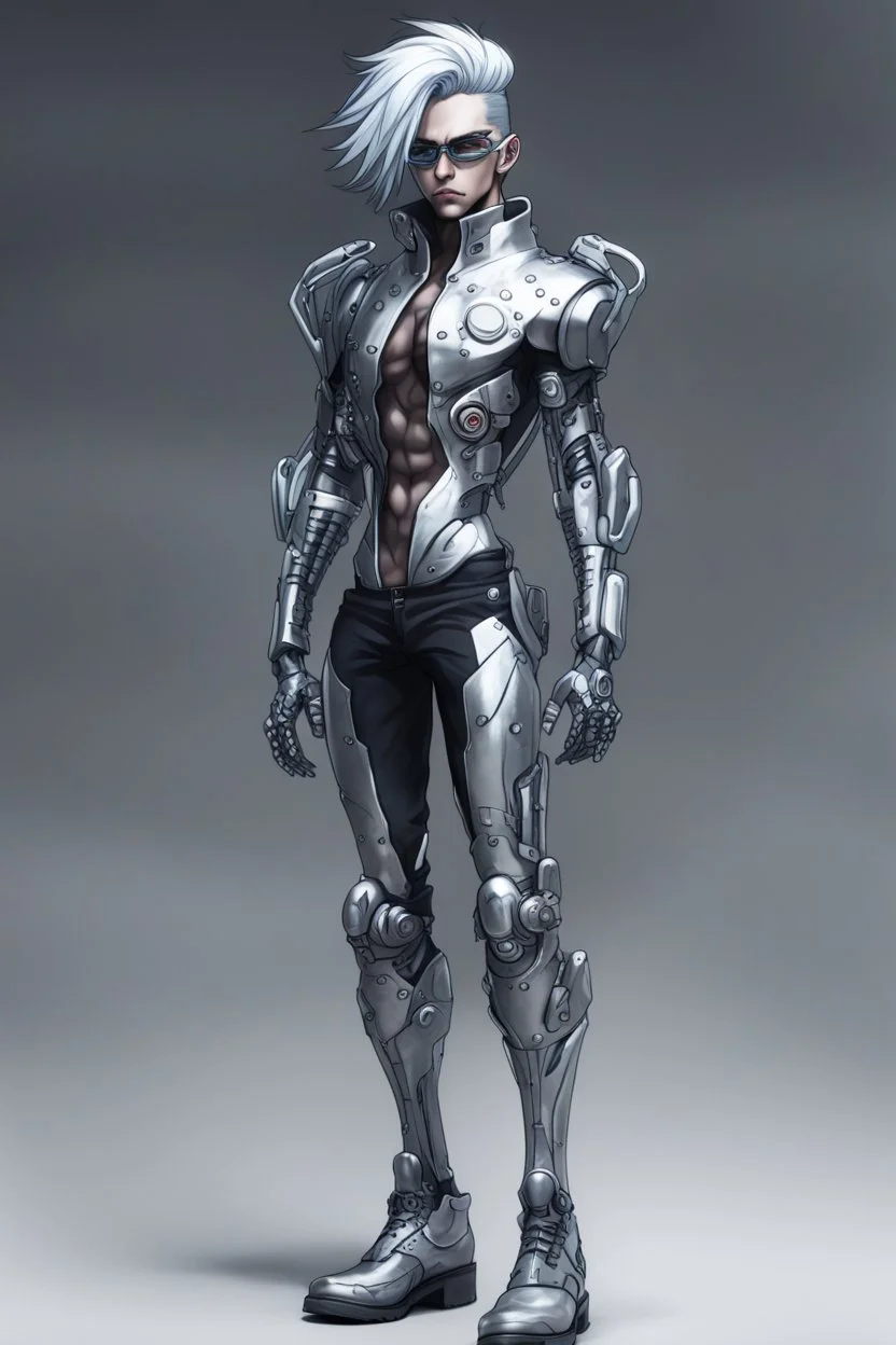 silver skinned anime Dragman cyberpunk full body