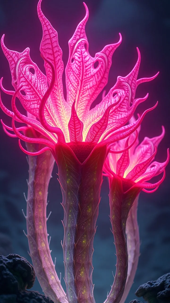 "3D HR Complex Unique and Beautiful Bioluminescent Carnivorous Plants, 10 breathtaking frontier fantasy artwork by Android Jones, Jean Baptiste monge, Alberto Seveso, Erin Hanson, Jeremy Mann. Minimalist highly detailed and complex professional_photography, masterpieces, 8k resolution concept art, Artstation, tricolor, Unreal Engine 5, cgsociety" Highly detailed ArtStation Concept Art Clear Focus Smooth cinematic 4K epic Details Serious Stoic ARTgerm AN's mature art. Busch painting style
