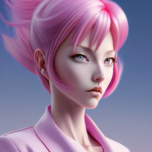 Personagem de anime de cabelo rosa,dona de casa,medio detalhe,media resolução,pintado por Hirohiko araki