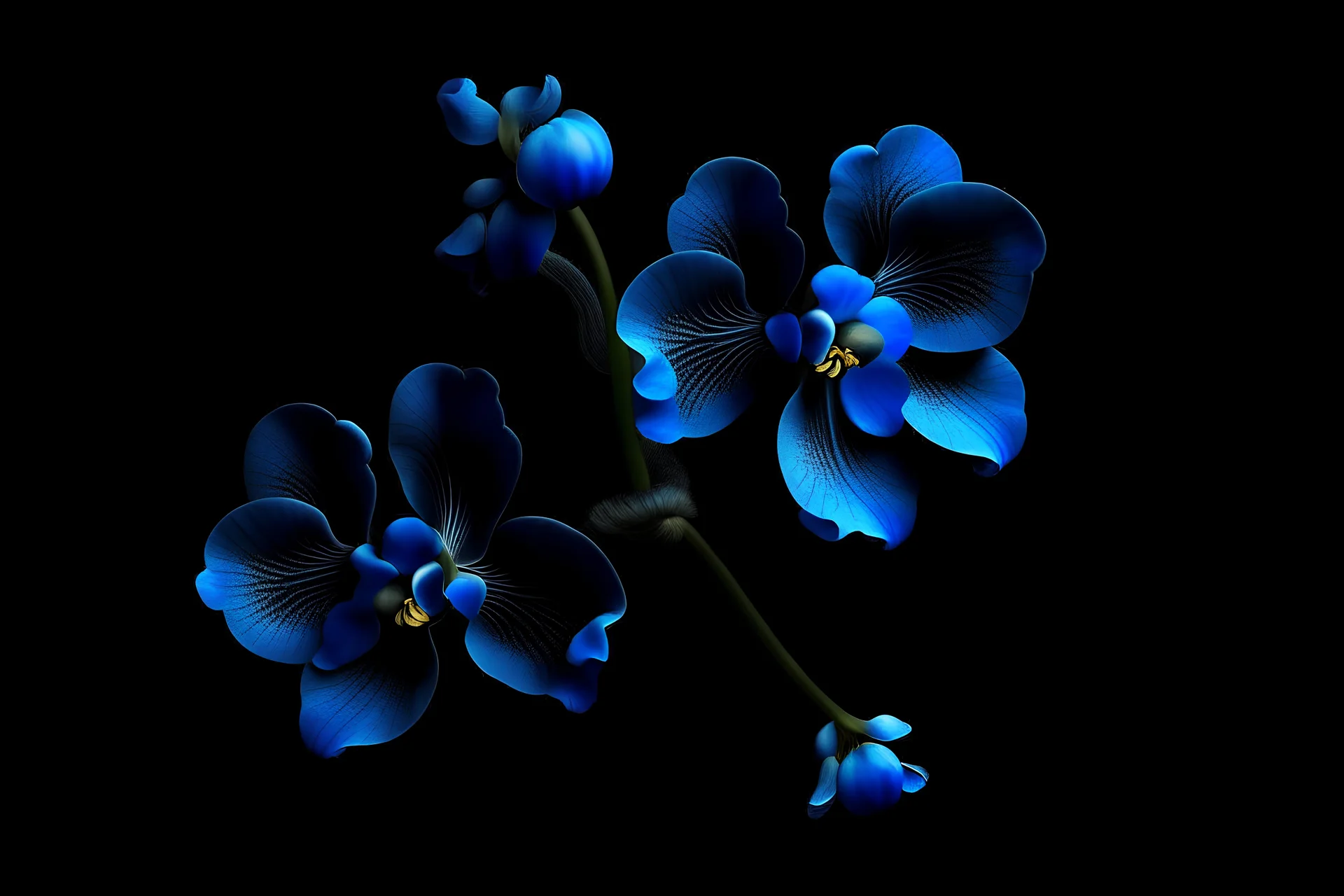 create small blue orchid and black backround