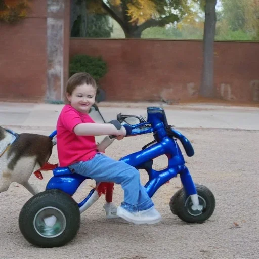 kid riding a dog