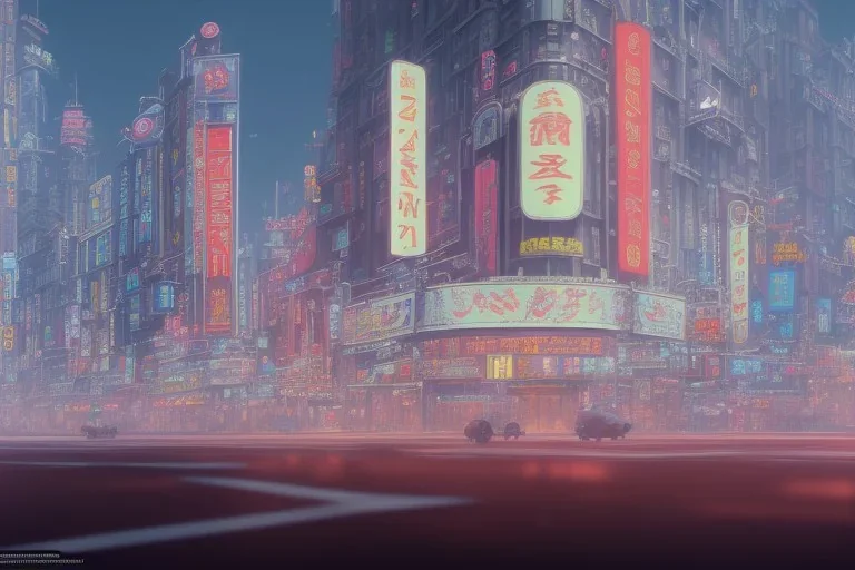 a highly detailed matte painting of buildings with billboards and neonsigns, crowded, by studio ghibli, makoto shinkai, by artgerm, by wlop, by greg rutkowski, octane render, volumetric lighting, volumetric clouds, global illumination, sss, hdr, uhd, 4k resolution, vivacity colors, trending on artstation, masterpiece