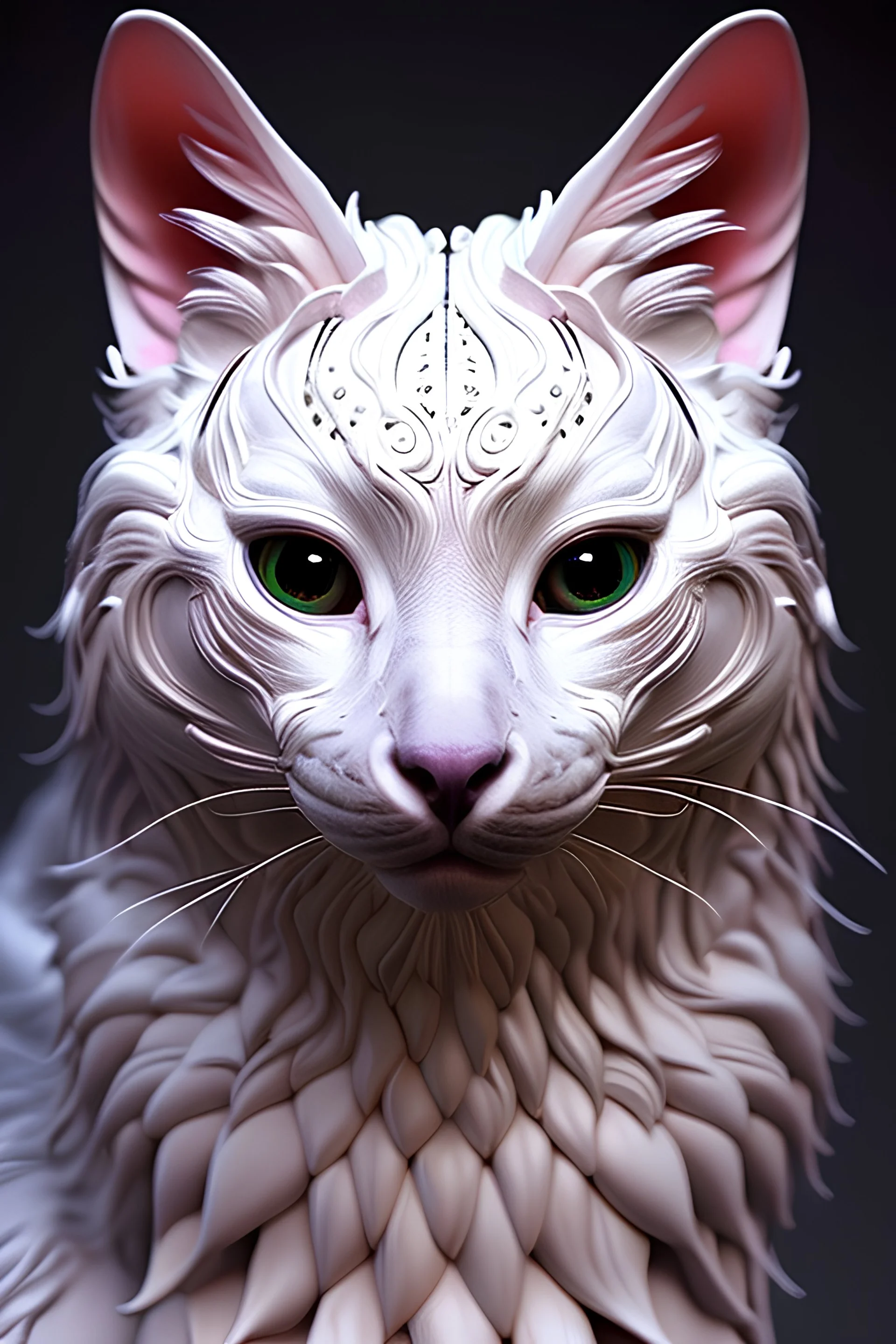 A portrait of a magical creature, mythical, fantasy, magnificent, majestic, highly intricate, Realistic photography, incredibly detailed, ultra high resolution, 8k, complex 3d render, cinema 4d, cat/dog, creature hybrid, high resolution photo, trending on artstation, psychedelic, blacklight colors