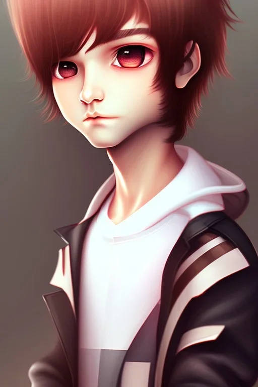 Shota, cute, brown hair, portrait, shy, blushing