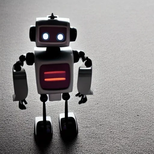 A a small nice and cute looking robot infront of a clean background.