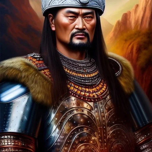 Ultra detailed fullbody Portrait in oil on canvas of Attila the Hun with armor,helmet,extremely detailed digital painting,ultrarealistic skin,intense stare, extremely detailed face, crystal clear eyes, mystical colors ,perfectly centered image, perfect composition, rim light, beautiful lighting,masterpiece ,8k, stunning scene, raytracing, anatomically correct, in the style of Simon Bisley and Ohrai Noriyoshi and robert e howard and Steve Jung and Wizyakuza and uncannyknack.