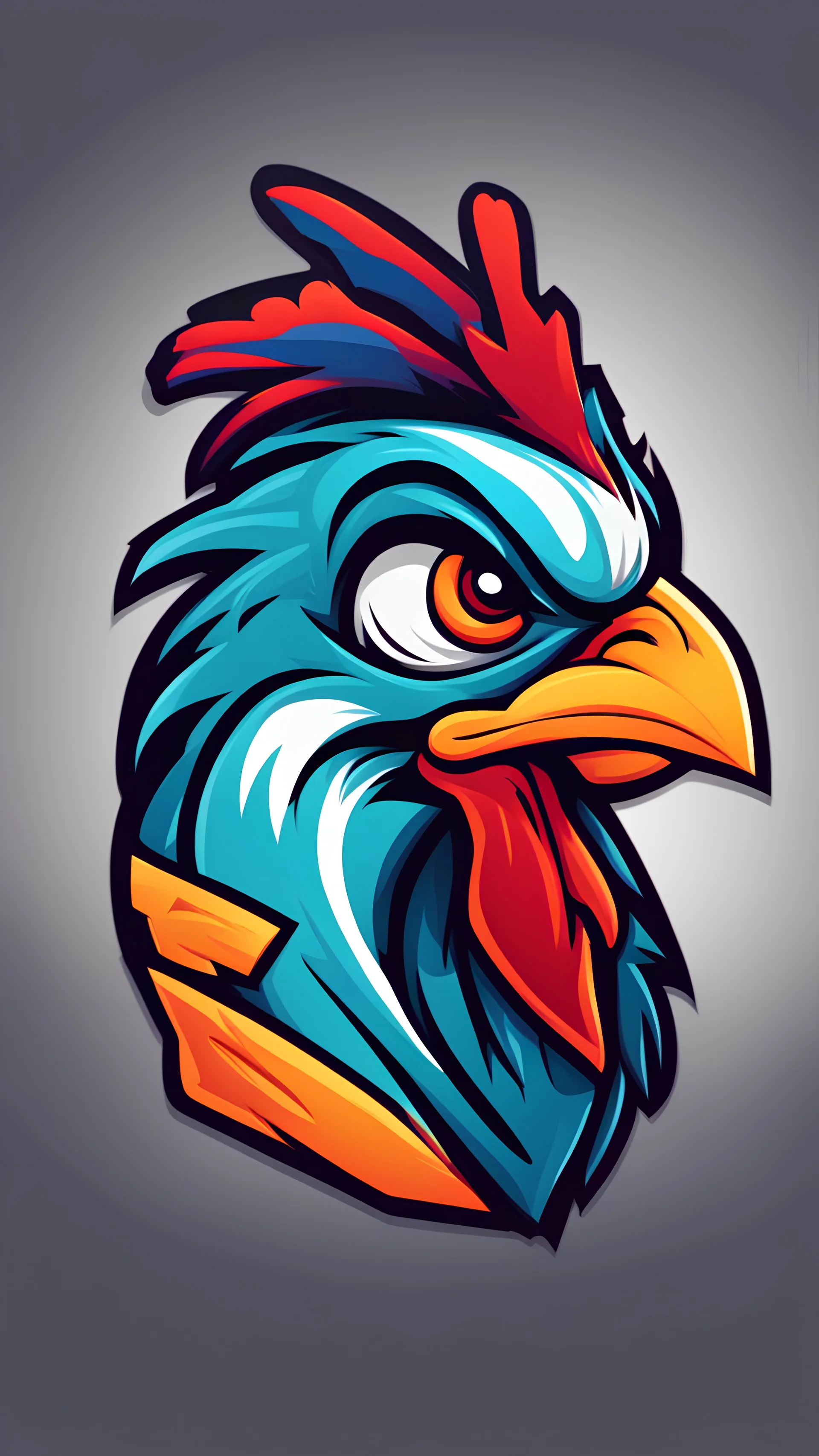 Create a bold and vibrant gaming logo featuring a chicken, with a dynamic composition, bright colors, and dynamic lighting