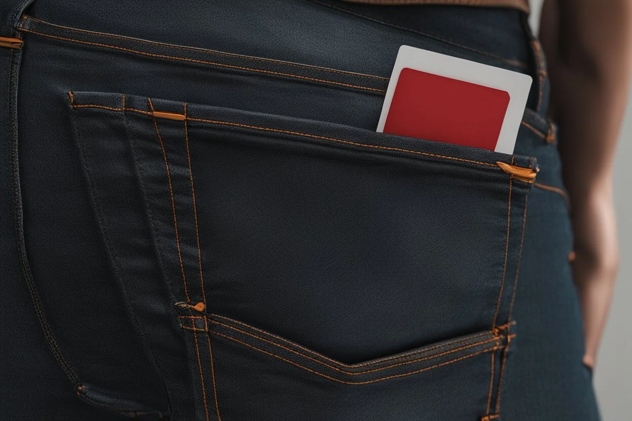 close up of jean pocket with card coming out of back pocket