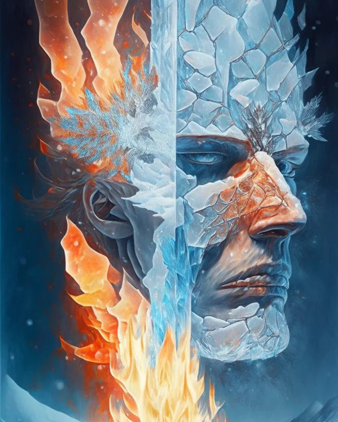 the anatomy of a human head made of snow, crystal ice and fire , an ultrafine detailed painting by whadatobexy, octopath traveler, vanitas, angular, altermodern, surreal