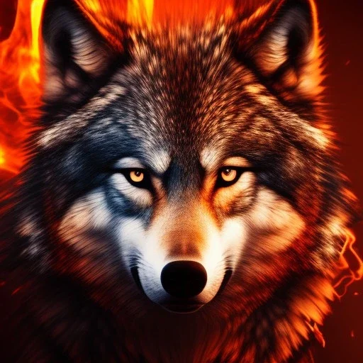 Wolf, red, fire, lava, 8K, dramatic lighting, masterpiece, expert, sharp focus, portrait frame