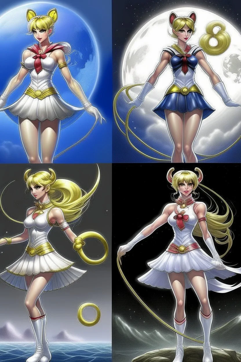 Create a stunning, full body, photorealistic illustration of Sailor Moon's transformation sequence, highlighting her evolution into a beautiful and powerful woman. Ensure that the details, colors, and lighting capture the essence of her character and the magic of the transformation, make no distortion, no deform of any body, make sure its full body frame,