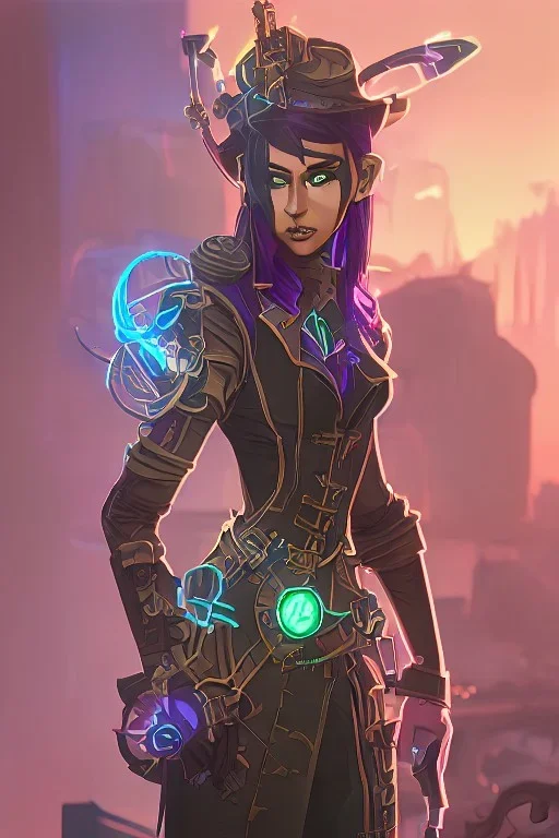 steampunk elf in a neon city