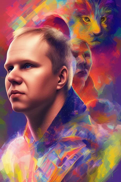 Portrait of Matti Nykänen and Daniel Ek. colorful.