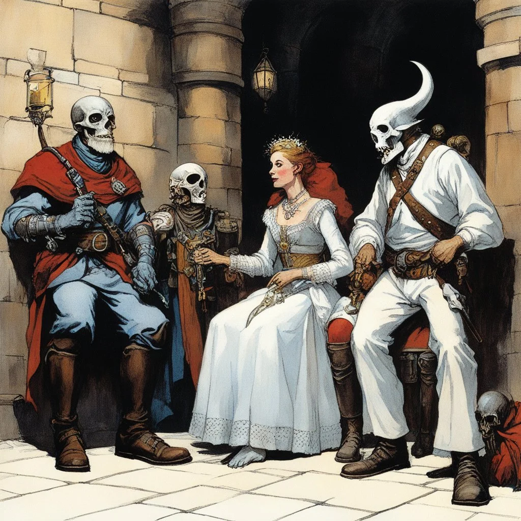 [art by Norman Rockwell: dungeon and dragons campaign "Palace of the silver princess" module B3] Brain, zombie, skull and the likes..., by Tom Moldvay and Jean Wells (1981) introduction module for characters levels 1-3