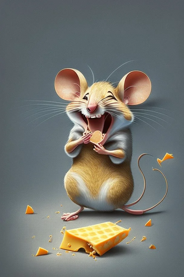 Design of a mouse eating cheese and laughing