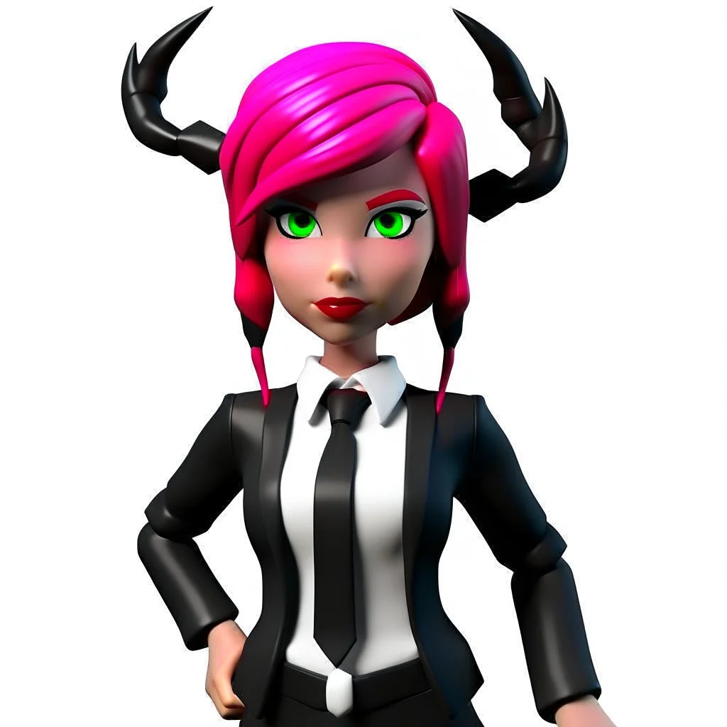 ROBLOX woman character pink hair with horns with white t-shirt and black tie