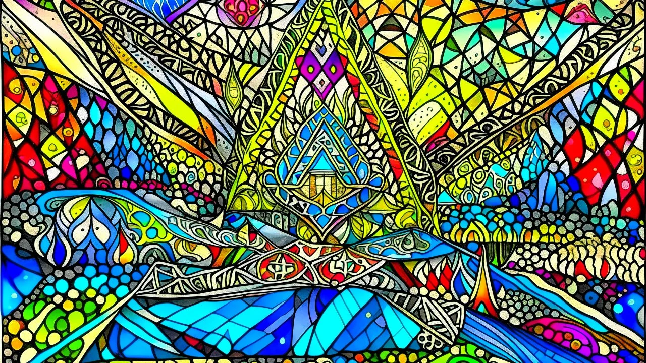 fine metallic and colored gel pen drawing, majestic, festive, divine, fantasy world, restrained, geometric, beautiful composition, exquisite detail