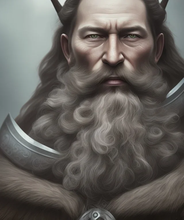 close-up portrait, Viking style, 8K, a Highly detailed face of a man, beard, long, sword