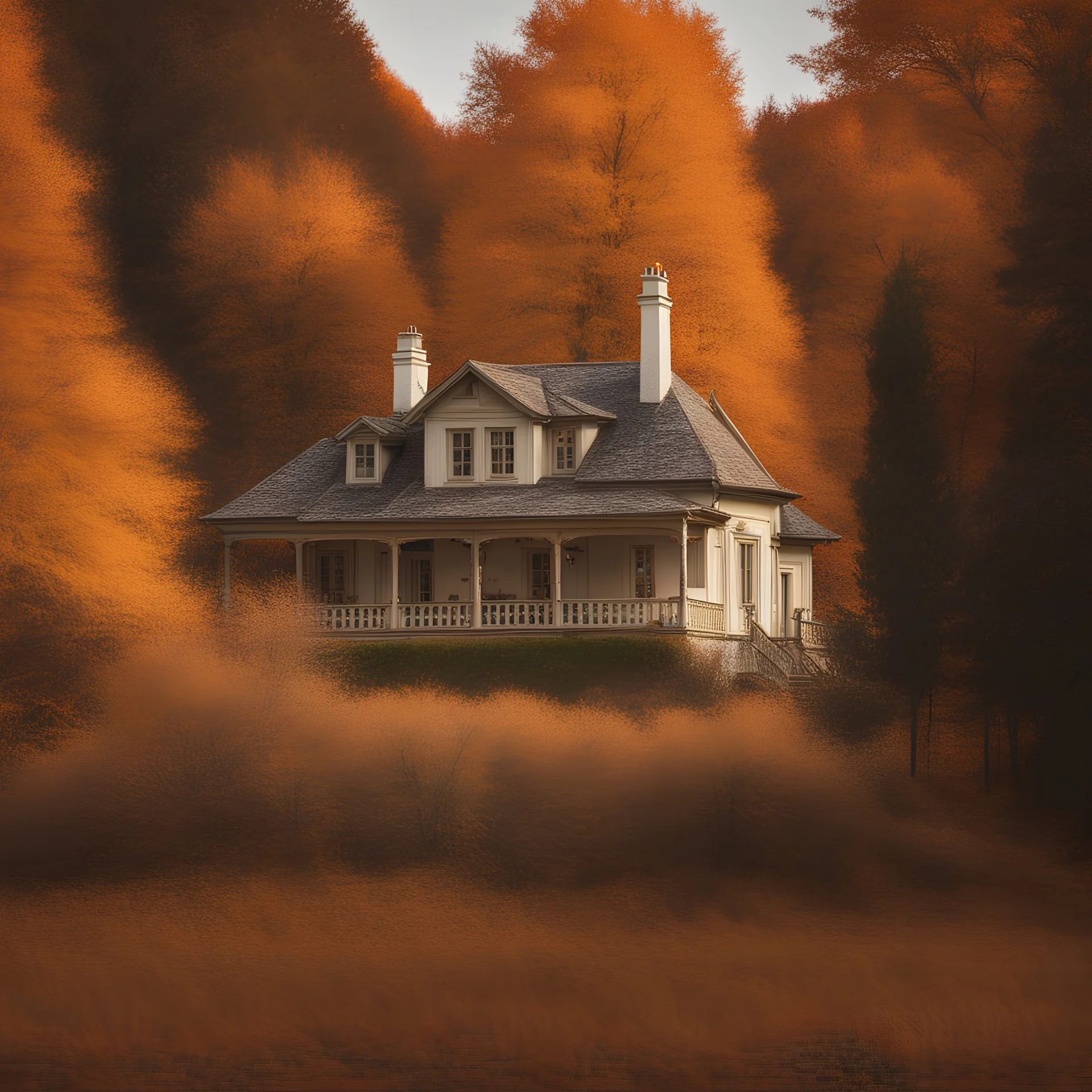 Country house in the middle of trees in autumn