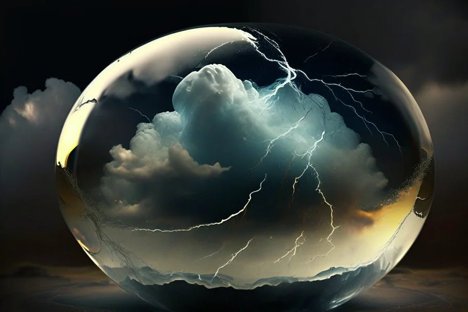 Glass ball full of thunder storms