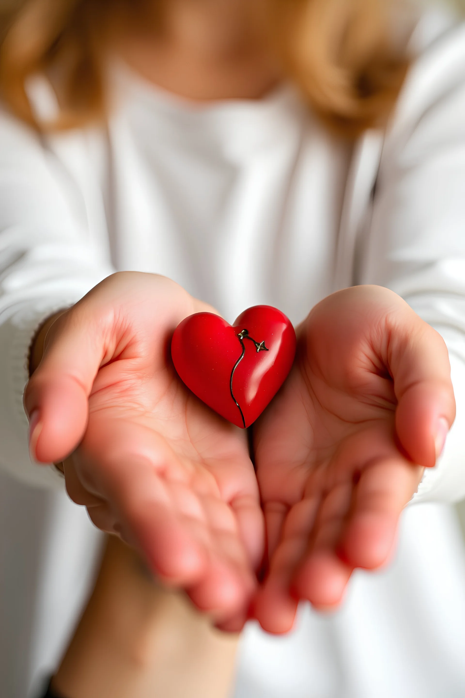 Hands carrying heart in a palm