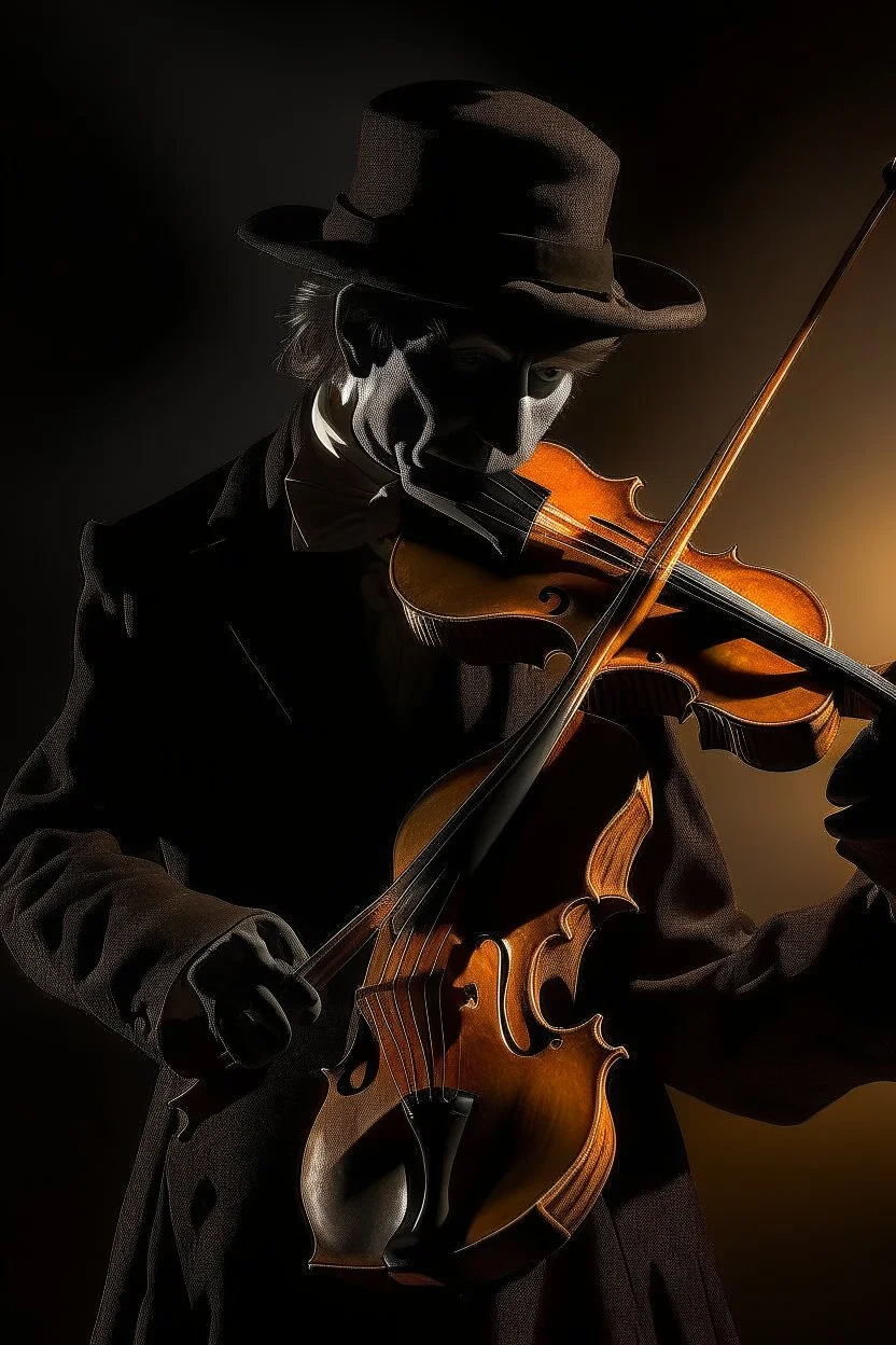 shadow buffoon with a violin, controlling the souls of people