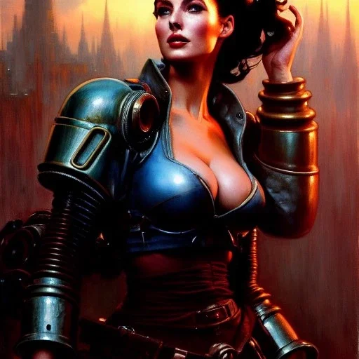 Drawing of beautiful face,'beautiful,Busty Cait(Fallout4)',intense stare, ancient skintight armor, balanciaga fashion clothe painting by gaston bussiere, greg rutkowski, yoji shinkawa, yoshitaka amano, tsutomu nihei, donato giancola, tim hildebrandt, Oil on canvas, cinematic composition, extreme detail,fit full head inside picture,16k