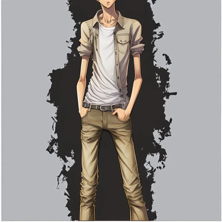 Teen man, black hair, black leather jacket, perfect face, style of tomer hanuka, jeans, pompadour. standing, full body